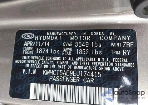 2014 Hyundai Accent Gs z USA, uszkodzony, nr VIN KMHCT5AE9EU174415